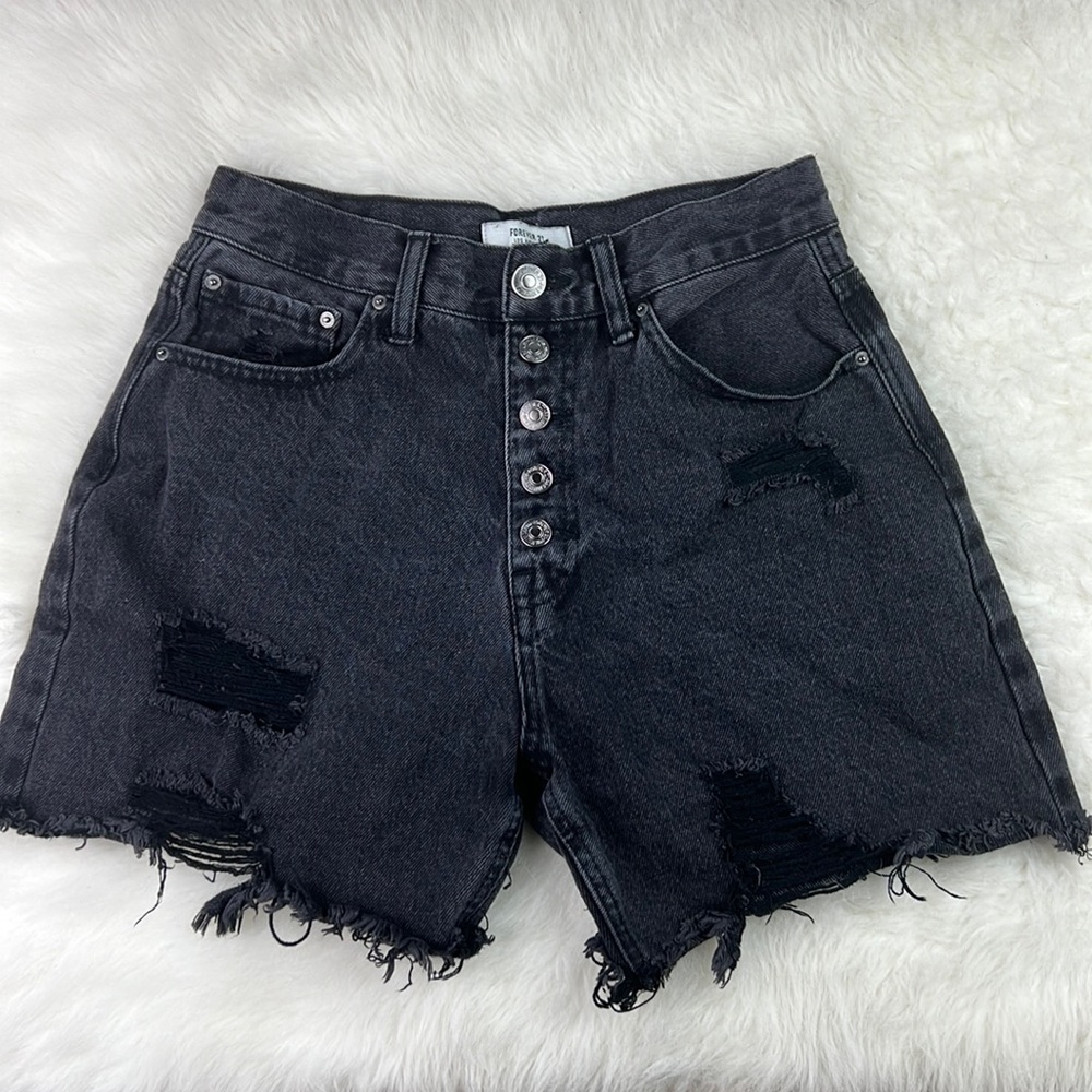 Juniors Forever21 Black Jean  High Waisted Distressed Shorts Size 27